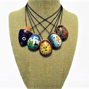 Five Ceramic  Necklace With Black Cord